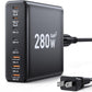 280W USB C Charger Block, 8-Port USB C Charging Station GaN III PD 65W Laptop Charger Adapter Compatible with MacBookPro/Air,DELL,iPad,Portable Charging Station for iPhone,Samsung Galaxy (Black)