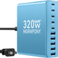 320W USB C Charger Block, 10-Port USB C Charging Station GaN III PD 65W PC Laptop Fast Charger Adapter for MacBook Pro/Air, DELL, iPad, iPhone, Samsung Galaxy (Light Blue)