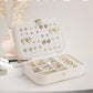 Vlando Travel Jewelry Case for Women Girls Mothers, PU Leather Small Mini Jewelry Box for Rings, Necklaces, Bracelets, Earring Holder Organizer Storage for Travel Accessories, Bridesmaid Gifts - Beige