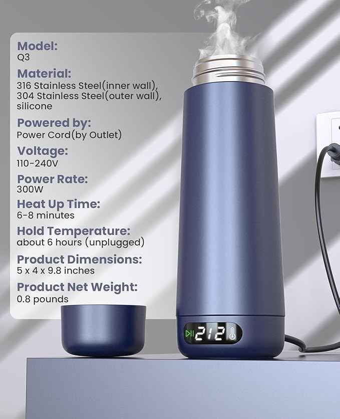 Travel Kettle, Dual Voltage Portable Electric Kettle 110V-220V-240V Smart Small Water Boiler 370ML for Tea & Coffee, 316 Stainless Steel, 6 Temperature Control and LCD Display, for Global Use