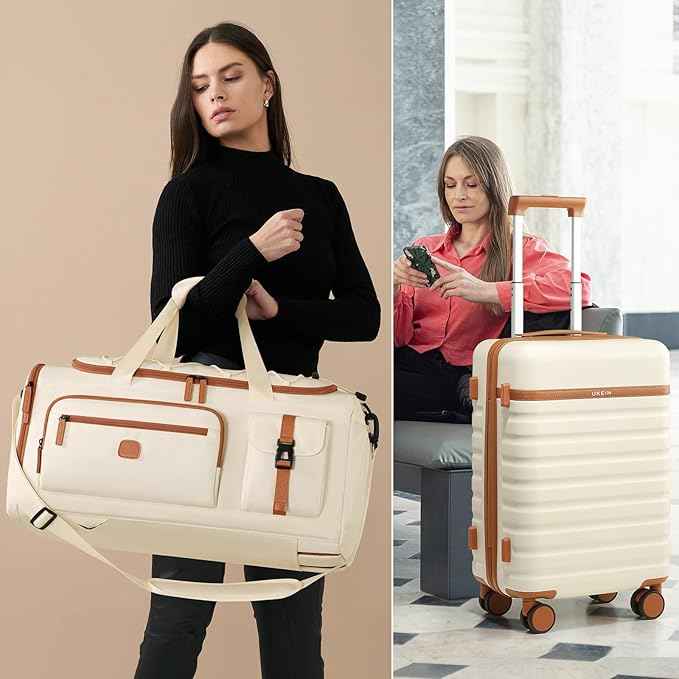 Luggage Sets 5 Piece, Carry On Luggage 20In With Spinner Wheels, Hardside Suitcase Set with TSA Lock,Durable Checked Large Suitcase With Travel Backpack for Men- 20in/24in/28in (Beige, 5 piece set)