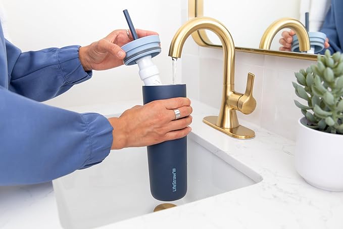 LifeStraw Go Series Tumbler – Double Wall Insulated Stainless Steel Water Filter, Thistle Purple, Designed for Everyday Use, Removes Bacteria, Parasites, Microplastics, and Improves Taste