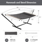 ANOW Double Hammock with 12FT Heavy Duty Steel Stand Included, 2 Person Hammock with Stand for Outdoors, 450 LBS Weight Capacity, Gray