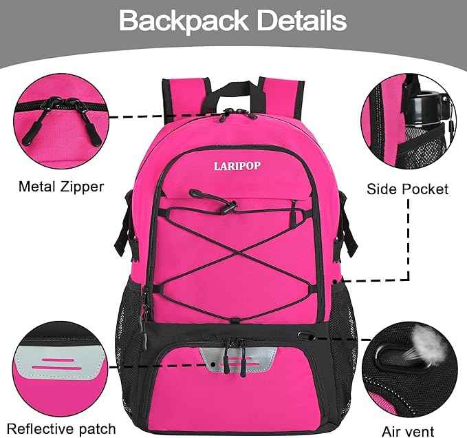 LARIPOP Basketball Bag, Sports Backpack with Ball Holder & Shoe Compartment, Water Resistant Gym Bag for Soccer Volleyball Travel