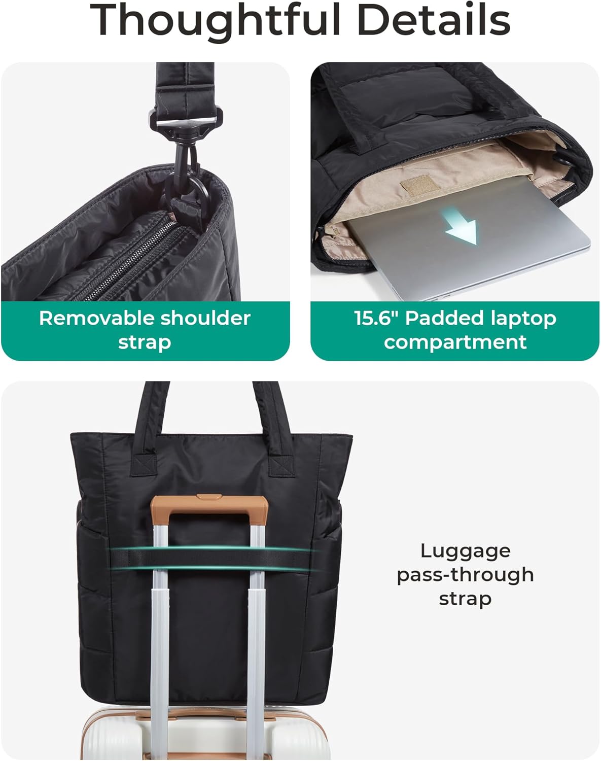 BAGSMART Tote Bag for Women, Lightweight Puffy Tote Bag with Compartments Shoulder Bag Handbag for Travel, Work, Gym,