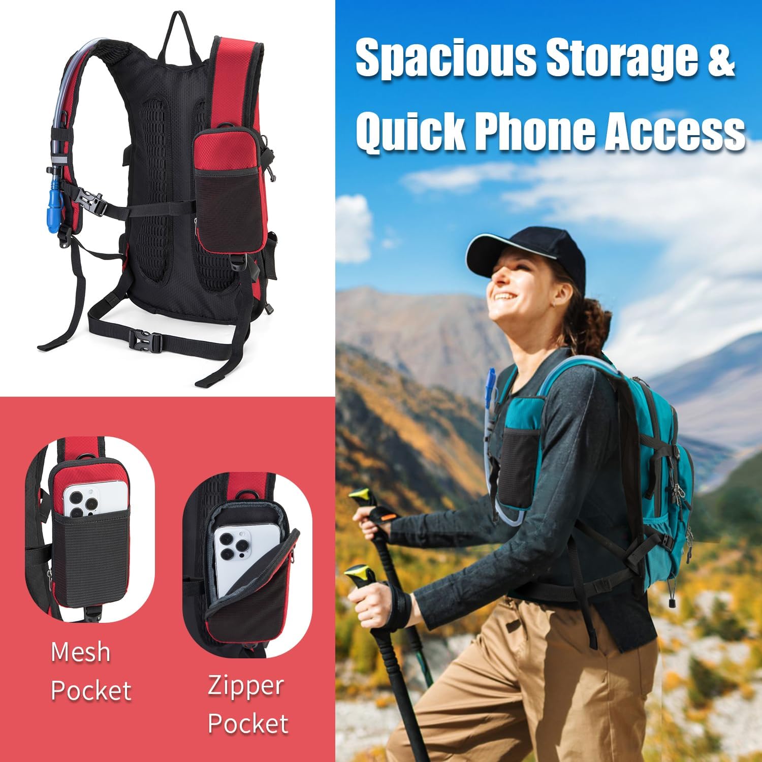 Hydration Backpack Pack with 2L Water Bladder 18L Hiking Backpack Women Men Lightweight Hydropack Insulated Daypack for Biking, Running, Festival - Roamly