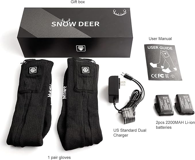 SNOW DEER Upgraded Rechargeable Electric Heated Socks,7.4V 2200mAh Battery Powered Cold Weather Heat Socks for Men Women,Outdoor Riding Camping Hiking Motorcycle Skiing Warm Winter Socks
