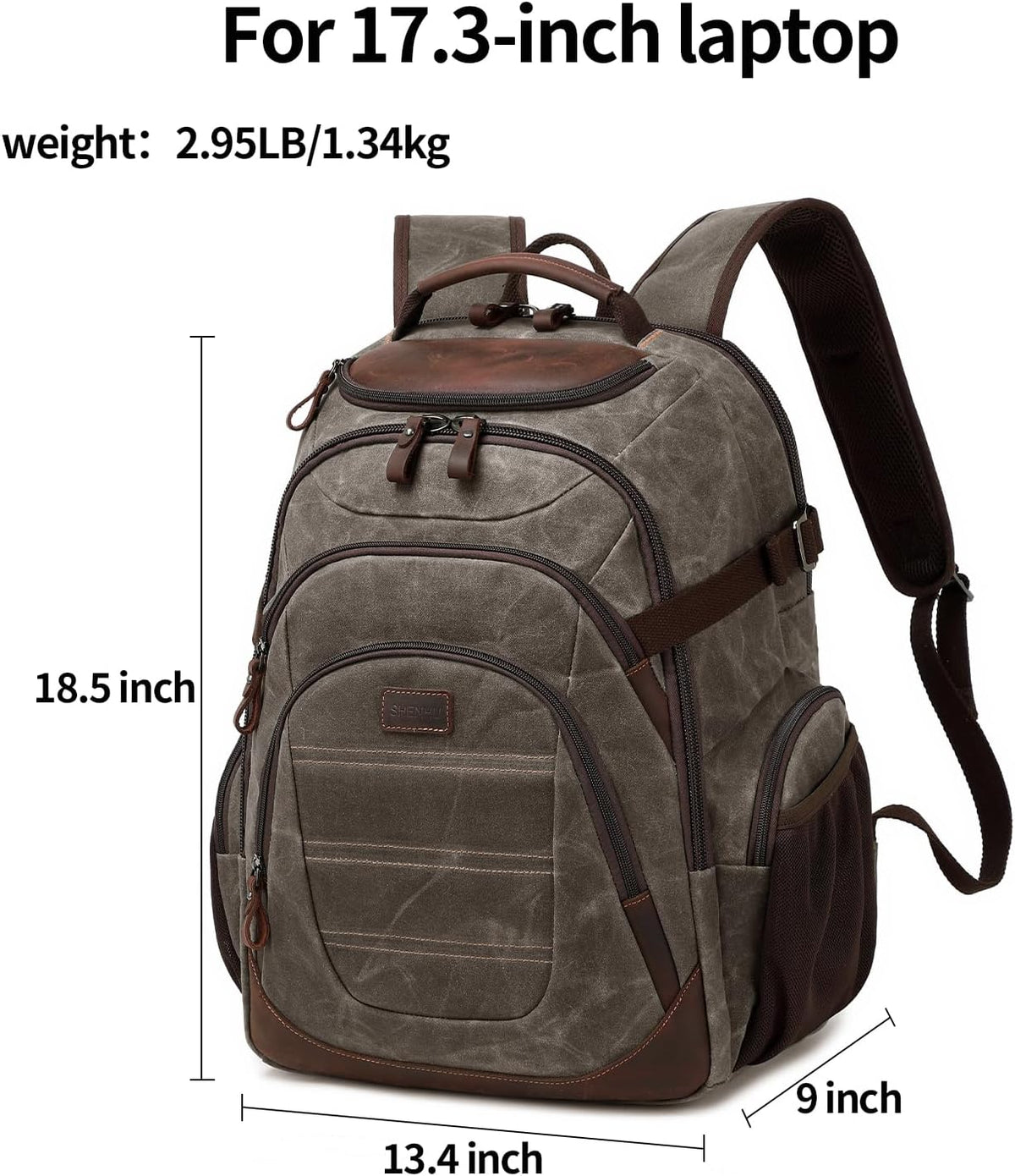 Travel Laptop Backpack 17.3 inch XL Computer Backpack for Men Waxed Canvas College Daypack Business Backpack Green - Roamly