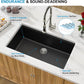 33 Inch Black Granite Composite Kitchen Sink Workstations Black Quartz Undermount Single Bowl Sink with Accessories Single Basin Large Capacity Noise Reduction Quiet Kitchen