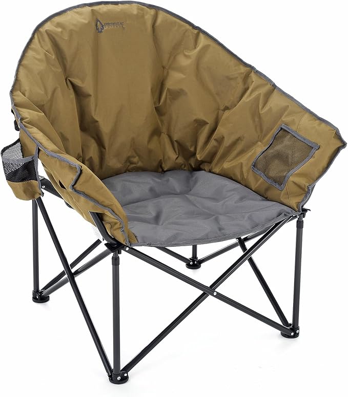 ARROWHEAD OUTDOOR Oversized Heavy-Duty Club Folding Camping Chair with Pocket, Cup Holder, Portable, Padded, Moon, Round, Saucer, Supports 330lbs, Carrying Bag