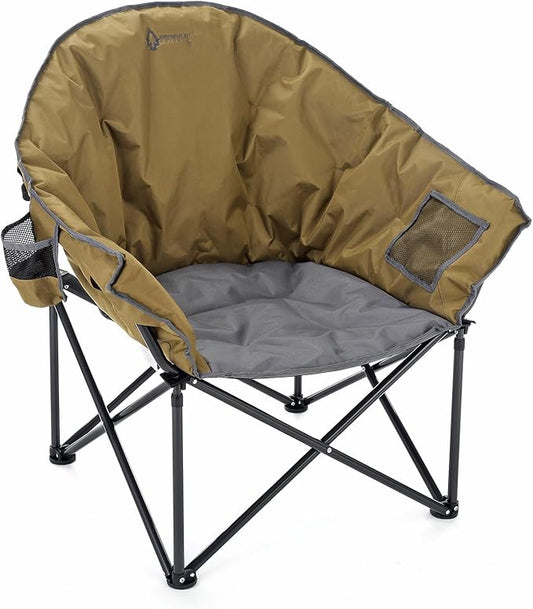ARROWHEAD OUTDOOR Oversized Heavy-Duty Club Folding Camping Chair with Pocket, Cup Holder, Portable, Padded, Moon, Round, Saucer, Supports 330lbs, Carrying Bag