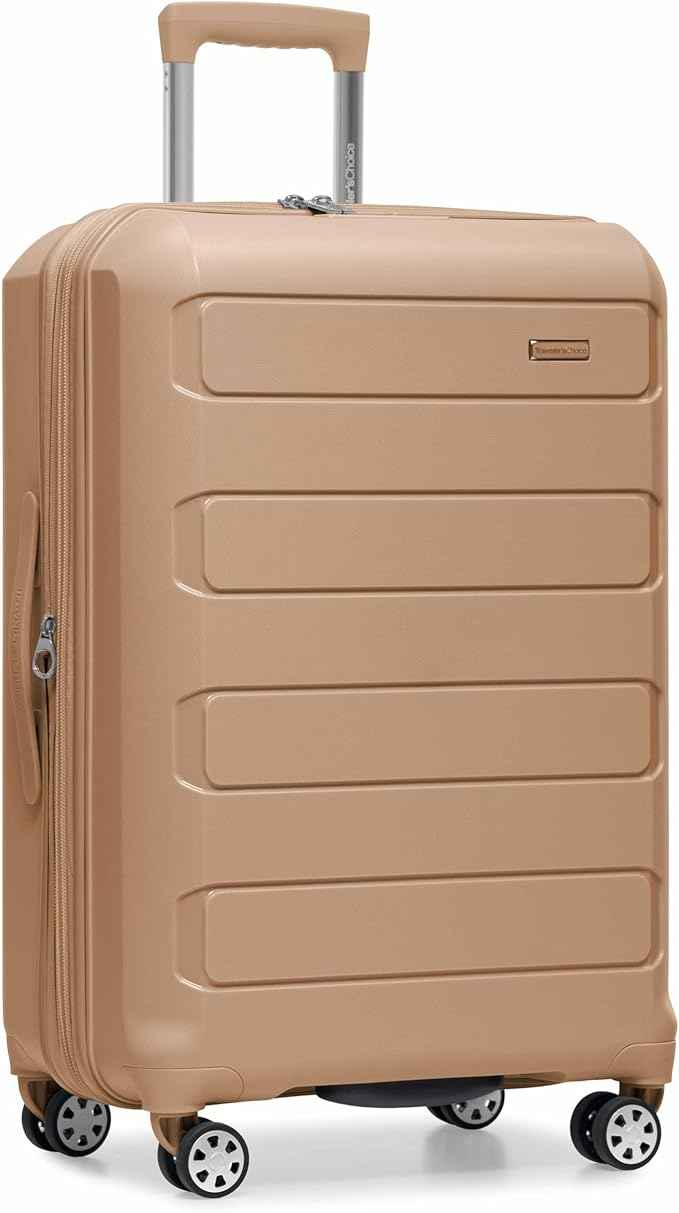 Traveler's Choice Pagosa Hardshell Expandable Luggage with Spinner Wheels, Latte Beige, 26-Inch Medium