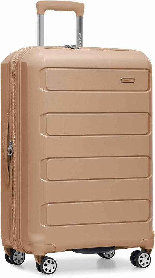 Traveler's Choice Pagosa Hardshell Expandable Luggage with Spinner Wheels, Latte Beige, 26-Inch Medium