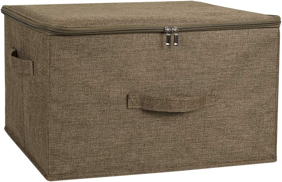 ANMINY Storage Bins with Zipper Lids 51.9 Qt Lidded Fabric Storage Boxes Baskets Cubes with Handles Collapsible Washable Cotton Linen Closet Shelf Clothes Organizer - Extra Large, Coffee