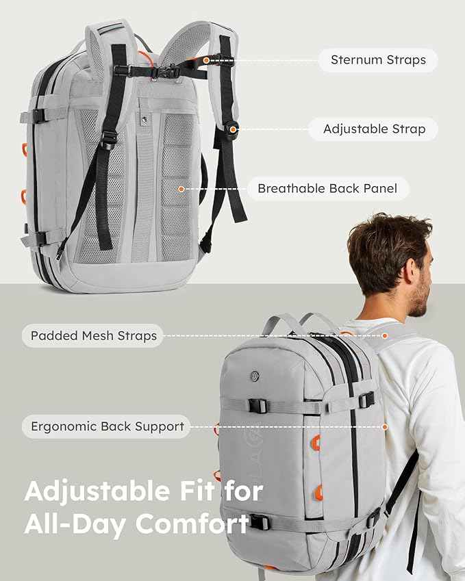 Tolaccea Travel Laptop Backpack for Men Women, 40L-50L Expandable Carry On Backpack with Wet Dry Compartment, TSA Approved Daypack Fits 16 Inch Laptop, Convertible Rucksack Duffel Bag for Work Travel