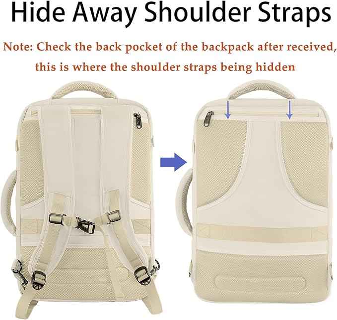 MATEIN Large Travel Backpack Women, Lightweight Carry on Backpack & Hidden Shoulder Straps, Waterproof Anti-Theft Daypack for Flight, Expandable Hiking Weekend Daypack, Travelling Gifts, Beige
