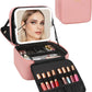 Relavel Makeup Bag with LED Mirror, Travel Makeup Case with Rechargeable Lighted Mirror 3 Color Lights, Dual Layer Cosmetic Box Makeup Brush Lipstick Holder Organizer for Women, Leather Pink
