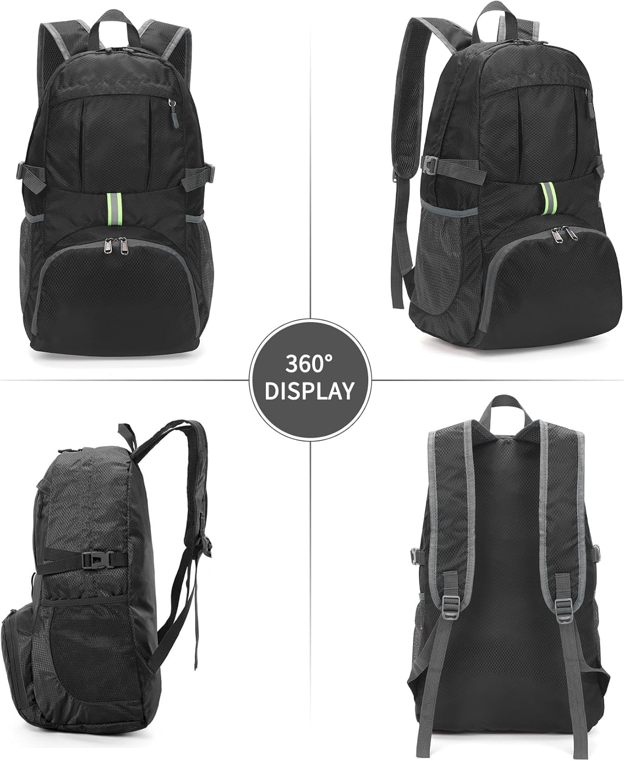 Yaopeing Lightweight Backpack,25L Foldable Hiking Packable,Water Resistant Travel Outdoor Shoulder Bag for Woman Men,Black - Roamly