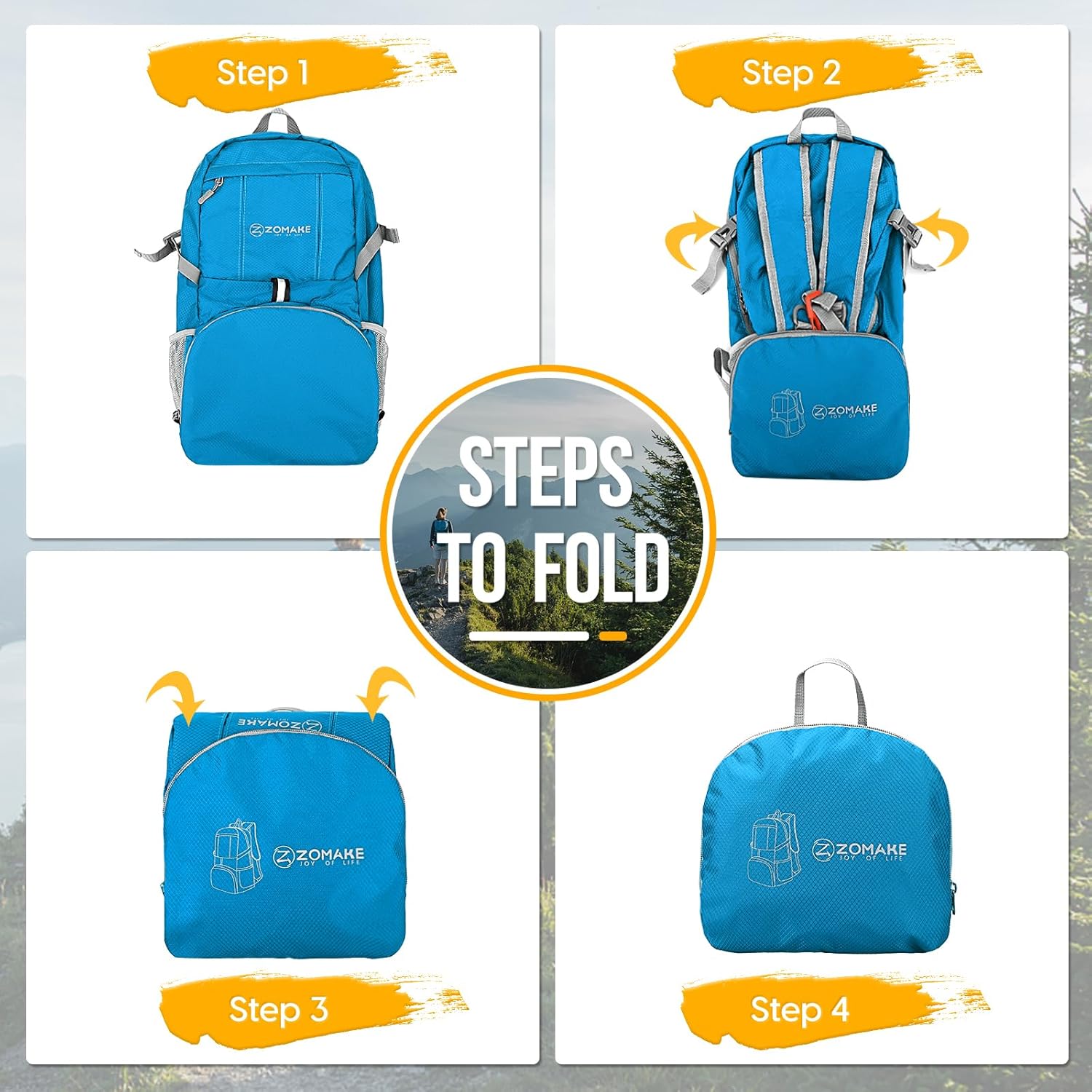 ZOMAKE Lightweight Packable Backpack 35L, Light Foldable Backpacks Water Resistant Collapsible Hiking Bag, Compact Folding Day Pack for Travel Camping(Light Blue) - Roamly