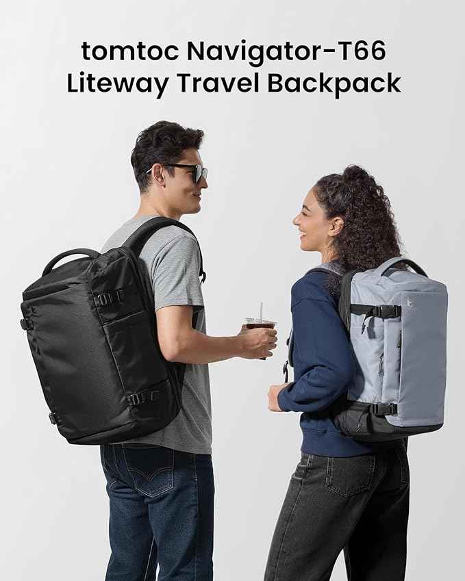 tomtoc Travel Backpack 40L, TSA Friendly Flight Approved Carry-on Luggage Hand Water-resistant Lightweight Business Rucksack, Durable Large Weekender Bag Daypack Fits 17.3 Inch Laptop