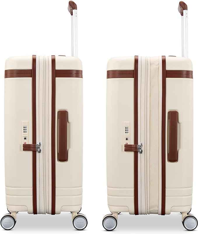 Virtuosa Hardside 21 Inch Carry On Luggage - Airline Approved with 360° Spinner Wheels, RightHeight™ Adjustable Handle - Zippered WetPak™ - TSA Lock - Expandable Light Polycarbonate Shell - Off White