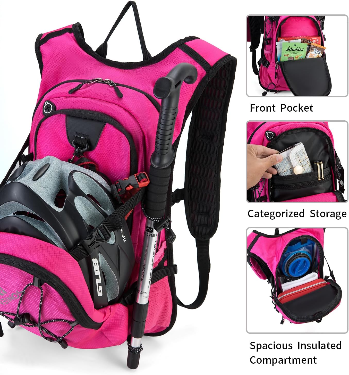 Hydration Backpack Pack with 2L Water Bladder 18L Hiking Backpack Women Men Lightweight Hydropack Insulated Daypack for Biking, Running, Festival - Roamly
