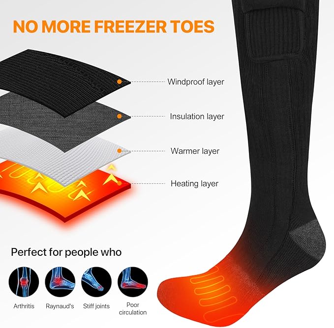 SNOW DEER Upgraded Rechargeable Electric Heated Socks，Ultimate Foot Warmer for Men & Women, Perfect for Skiing, Camping, Hiking, Motorcycling, &Outdoor Riding in Winter