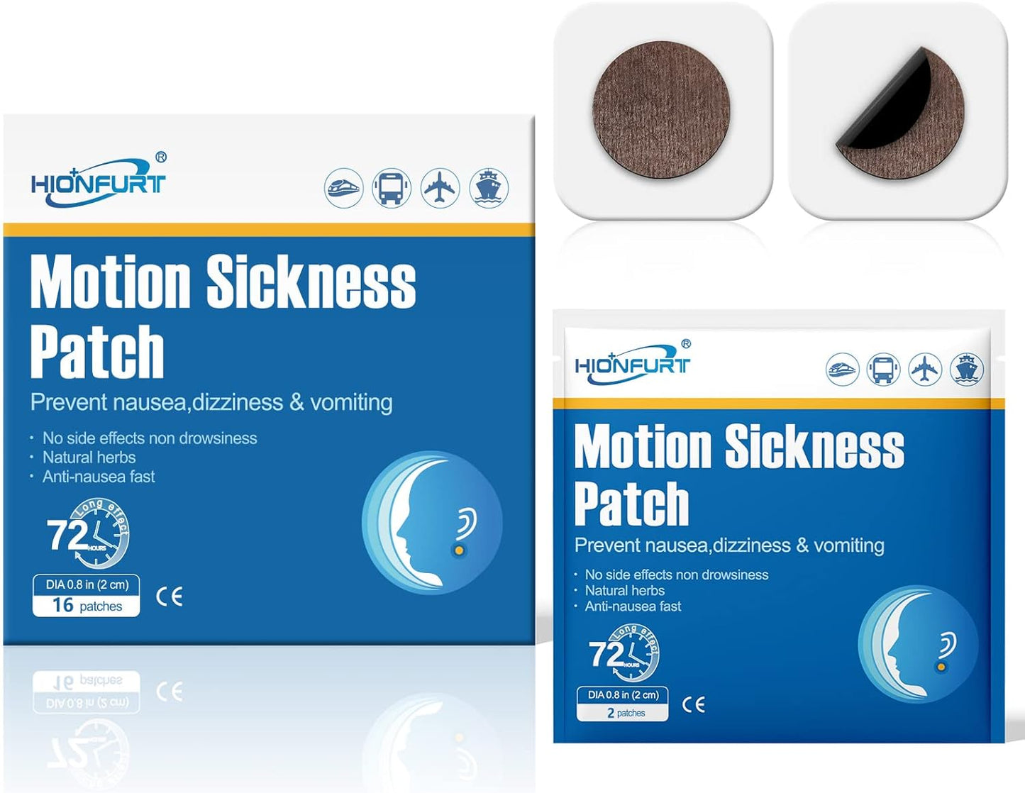 16ct Motion Sickness Patches – Sea Sickness Patches for Cruise, Car, Airplane, and Other Travel – Non-Drowsy, Effective, Lasts 72 Hours