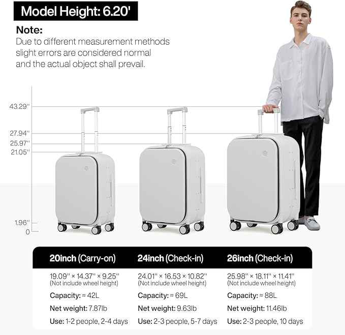 mixi 26 Inch Large Checked Luggage PC Hard Shell Suitcase Top Opening Aluminum Frame Travel Suitcases with Wheels, Smoke White