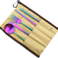 Gugrida Reusable Travel Utensils, 7 Piece Portable 304 Stainless Steel including Knife Fork Spoon Chopsticks Cleaning Brush Straws Portable Pouch, Eco-friendly Camping Silverware Set, Dishwasher Safe