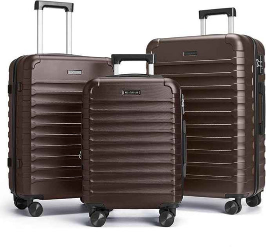 LIGHT FLIGHT Luggage Sets, 3 Piece Durable Suitcase Set with Spinner Wheels, 3 Pcs Hard Shell Lightweight Luggage with TSA Lock, Large Checked Travel Suitcases, 20/24/28 Inch,Brown