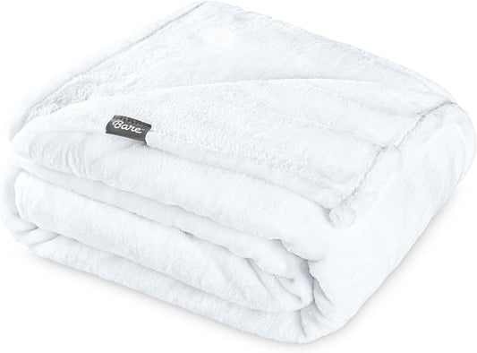 Bare Home Fleece Blanket - Full/Queen - Ultra-Soft Lightweight for Bed, Sofa, and Couch - Luxury Microplush - Cozy Warm Blanket (Full/Queen, White)