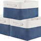 TheWarmHome Storage Basket for Organizing - Medium 3 Pack 14x10x7 inch Fabric Storage Cubes for Shelves with Rope, Collapsible Storage Bin for Organizer Closet Cloth Gift Toy (White & Jean Blue)