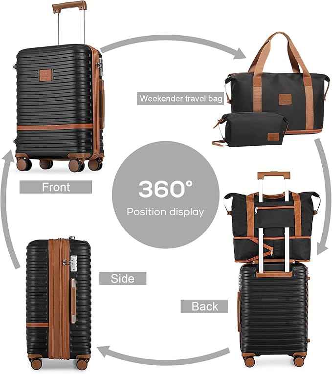 Joyway Luggage Set 3 Piece Suitcase Sets with Spinner Wheel,Hardside Expandable Travel Laggage with TSA Lock (13/20/24/28 Black brown