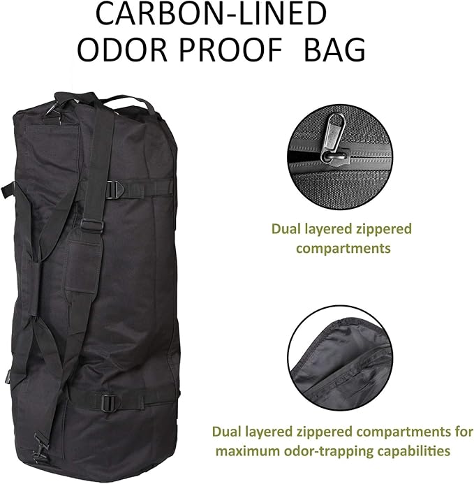 XXL Extra Large Backpack Odor Smell Proof Duffel Bag with Carbon Lining Water Resistant Luggage Smell Absorbing Bag Odor Absorbent for Hydroponics Use, Travel, Sport Gym
