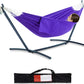 PNAEUT Double Hammocks with Stand for Outside, Portable Space Saving Heavy-Duty Steel Stand for Indoor Outdoor Patio with Carrying Bag, 450 lbs Capacity (Purple)