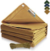 FoundGo 12x12ft Canvas Tarp 22 Mil Tarps 14 oz Canvas Tarpaulin Heavy Duty Cloth Water/UV Resistant Cover with Rustproof Grommets & Ropes for Cars,Roofs,Boats,Camps,Sunshades，Moisture Barrier -Tan