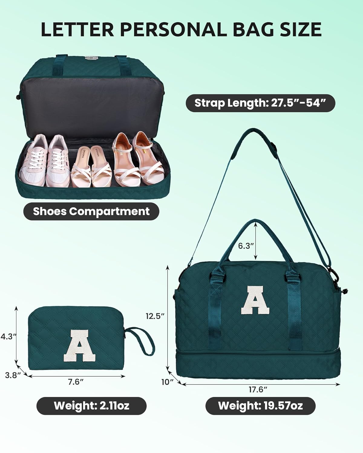 Womens Birthday Gift, Birthday Gift-Initial Travel Bag with Shoe Compartment, Personalized Weekender Bag, Monogram Overnight Bag for Women, Kids Duffel Bag with Makeup Bag (Letter Q) - Roamly