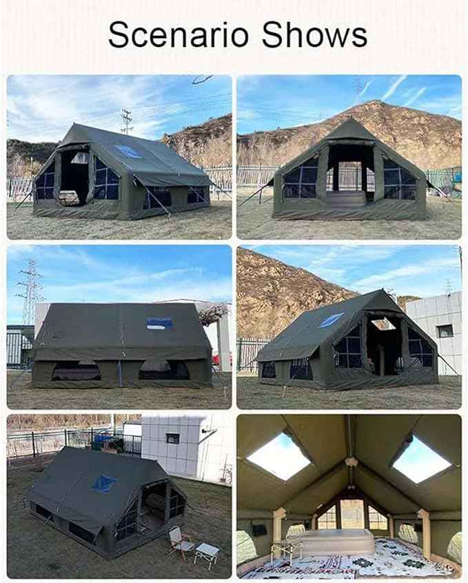 Inflatable Camping Tents 8-10 Person,129 Square Feets Large Inflatable Camping Tent with Stove Jack,Blow up Tent with Mesh Windows & Pump