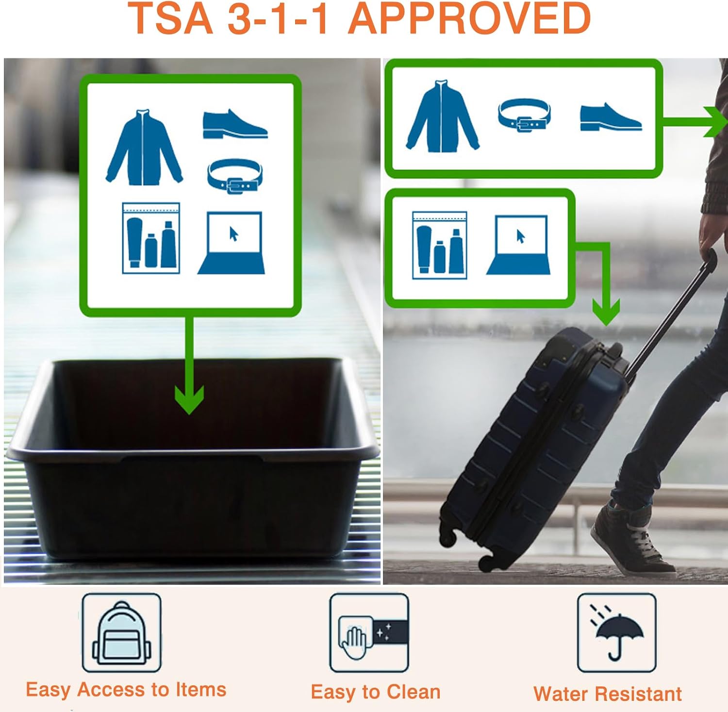 XEWEA 2PCS Large TSA Approved Clear Travel Toiletry Bags for Men Women, Transparent Makeup Cosmetic Bag with Handle,Waterproof PVC Quart Organizer Storage Pouch for Toiletries Airline Essential, Balck - Roamly