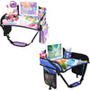 2PCS Kids Travel Tray for Airplane - Toddler Car Seat Table Tray, Road Trip Essentials for Boys & Girls, Carseat Lap Desk for Kids Road Trip Activities (Blue Dinosaur/Purple Mermaid)