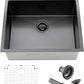 Comllen 25 x 22 Inch Drop In Black Kitchen Sink,Topmount 16 Gauge Stainless Steel Black Kitchen Sinks, 9 Inch Deep Utility RV Sink with Dish Grid and Basket Strainer