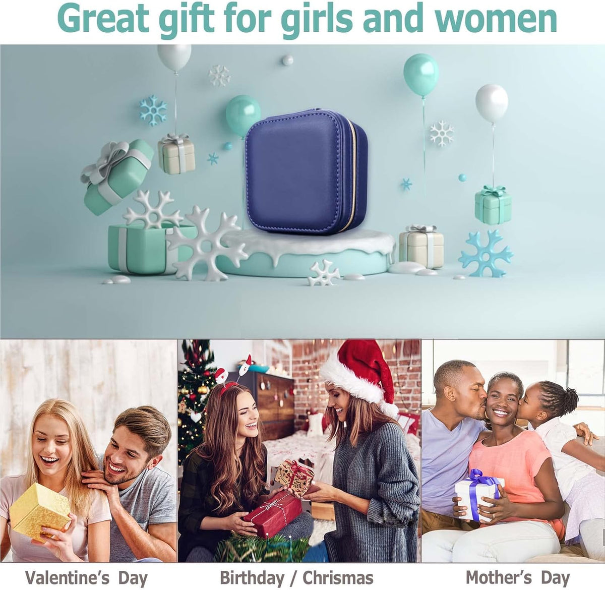 Travel Small Portable Mini Jewelry Case for collection Rings Necklaces Earrings and Lipstick Blue