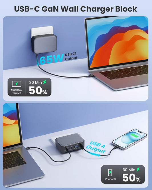 USB C Charger Block 200W with Wall Plug,6 Ports GaN IV Charging Station Hub,QC4.0+PD 65W USB C Laptop Charger Adapter Compatible with MacBook Air/Pro,DELL,iPhone 16/15/14,iPad,Steam Deck,Galaxy-Black - Roamly