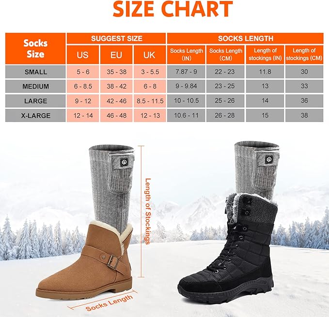SNOW DEER Upgraded Rechargeable Electric Heated Socks,7.4V 2200mAh Battery Powered Cold Weather Heat Socks for Men Women,Outdoor Riding Camping Hiking Motorcycle Skiing Warm Winter Socks