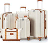 Luggage Set 3 Piece with Cup Holder,Hardshell TSA Lock Spinner Wheels Carry on Lightweight Suitcase，Hook and YKK Zippers for Valentine Gifts(Beige, 5 piece sets(20/24/28/DB/TB))