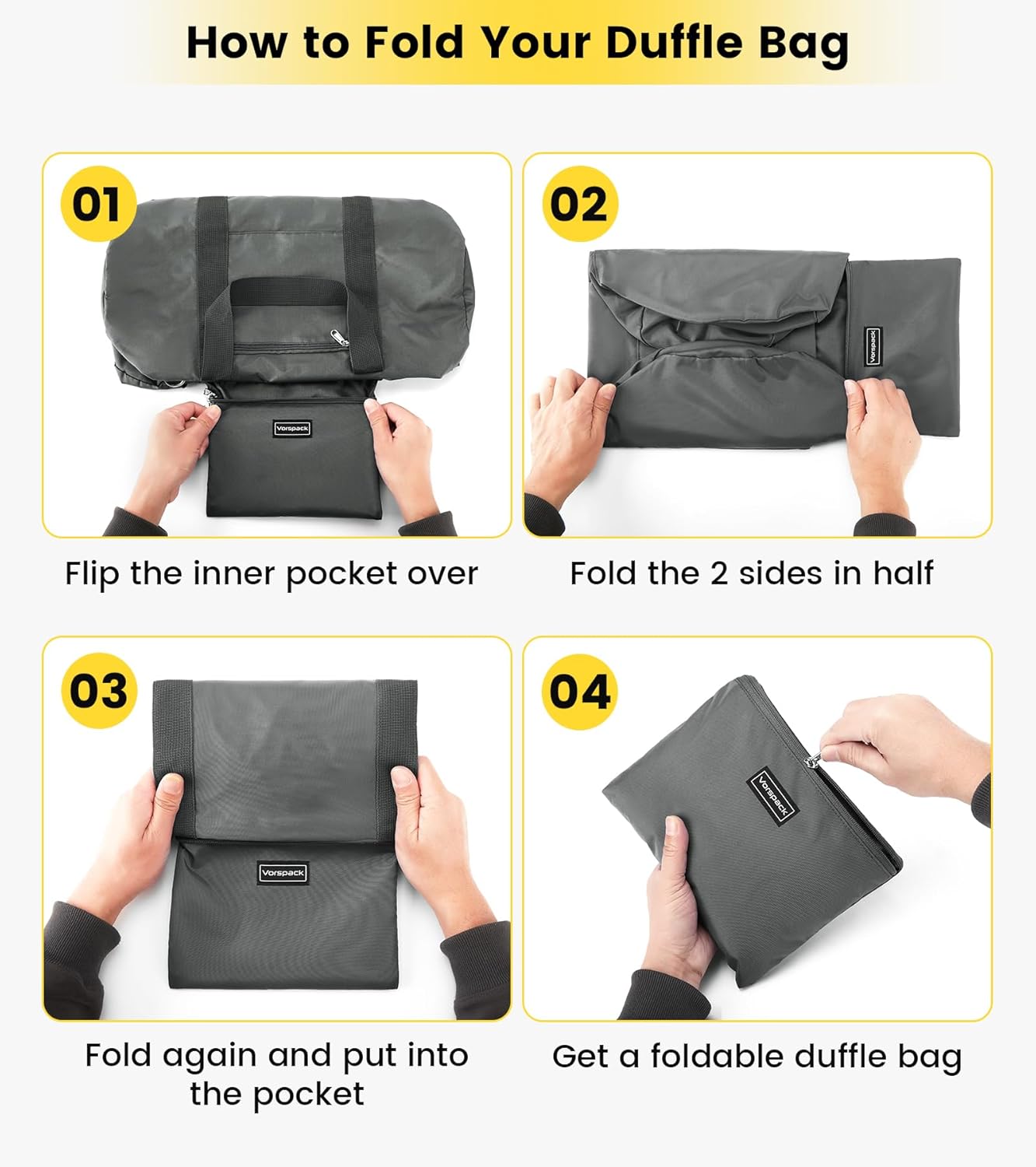 Vorspack Duffel Bag 20-24-28 Inches Foldable Gym Bag for Men Women Duffle Bag Lightweight with Inner Pocket for Travel Sports - Roamly