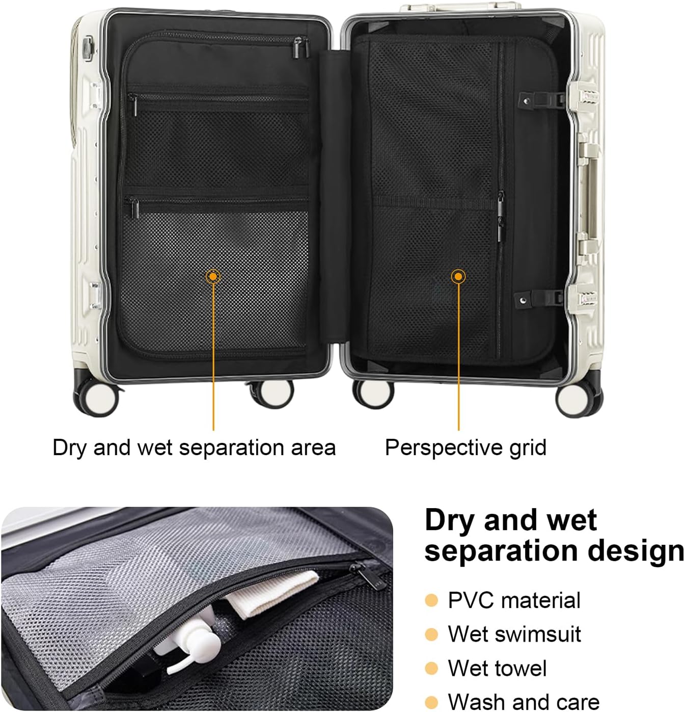 Zipperless Luggage, Polycarbonate Aluminum Hard Shell, Expandable Carry-On Suitcase with Spinner Wheels, Hard Shell Suitcase, 24 Inch Cabin - Roamly