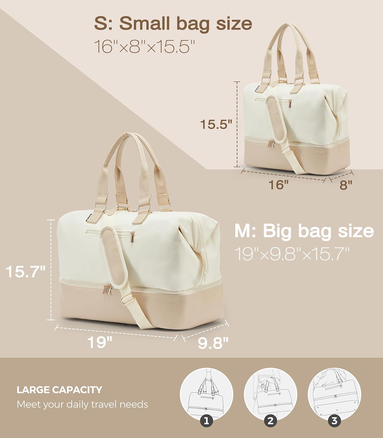 Weekender Bags for Women, Large Travel Duffel Bag with Shoes Compartment, Carry On Overnight Tote Bags with Toiletry Bags, Hospital Bags for Labor and Delivery - Roamly