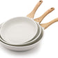 SENSARTE Nonstick Frying Pan Skillets, White Ceramic Coating Omelette Pans, Healthy Cookware Chef's Pan, Free of PTFE & PFAS (9.5+11+12.5 Inch)